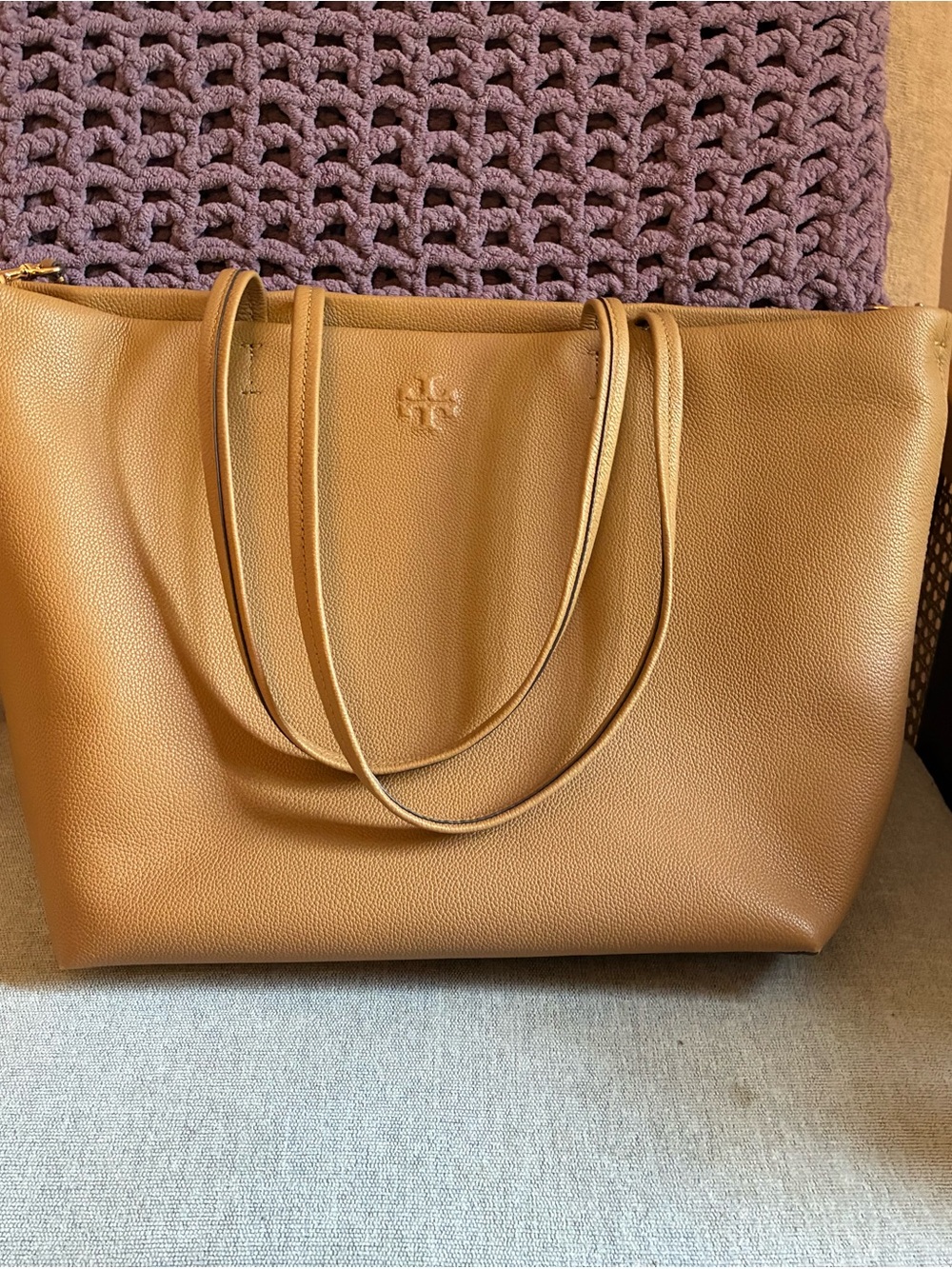 Tory Burch Caramel Pebbled Leather Tote